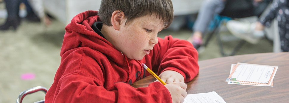 Boy taking a test